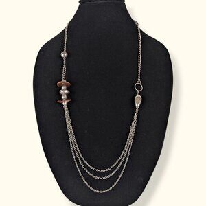 (2/$20) V. Silver Tone Chain Beaded Accent Necklace